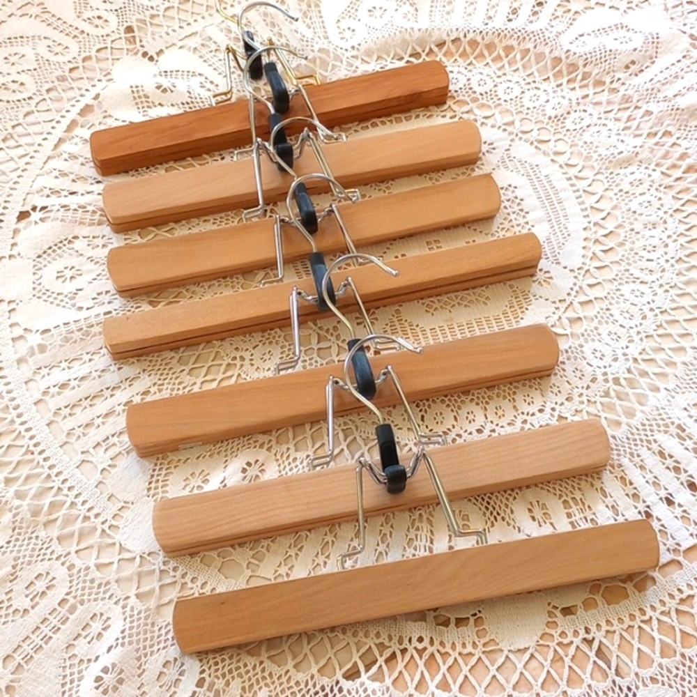 Set of 7 Wooden Pants Hangers, 11 Inches Long